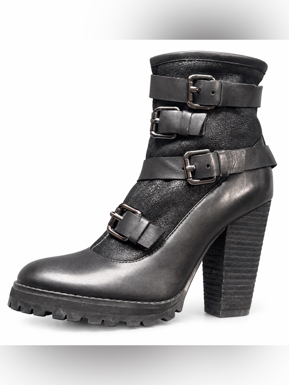 RUDSAK Black Buckle Ankle Leather and Shearling Moto Style Boots, size 6 /36